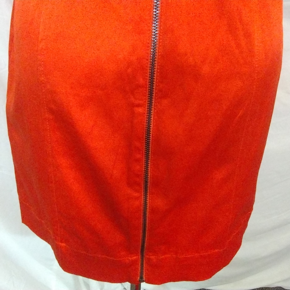 Calvin Klein TAG Satin Dress, Sleeveless SHIFT, ZipUp, Orange, Stretchy, 4 - Picture 10 of 14